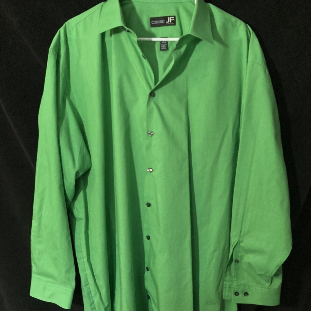 JF Ferrar Men Long Sleeve Button Down Dress Shirt Slim XXL 18.5 Clover Green B&T